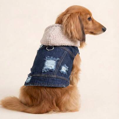 PETCIRCLE 1件宠物衣服，狗狗/猫咪套装，小型犬/幼犬可爱时尚舒适抓绒连帽外套 - 粉色