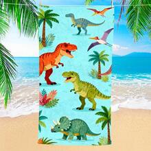 1pc Dinosaur Illustration Beach Towel, Super Soft Fiber Extra Large Beach Blanket, Super Absorbent Bath Towel, Suitable For Travel, Swimming Pool, Diving, Surfing, Yoga, Camping, Available In Multiple Sizes, Beach Accessories For Beach, Pool, Travel, Camping, Yoga - Dinosaur - View 1