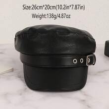 Korean-Style PU Leather Textured Flat-Top Newsboy Cap With Belt Buckle, Suitable For Outdoor Travel, Versatile And Stylish Sun-Shading Cap - màu đen - Xem 2