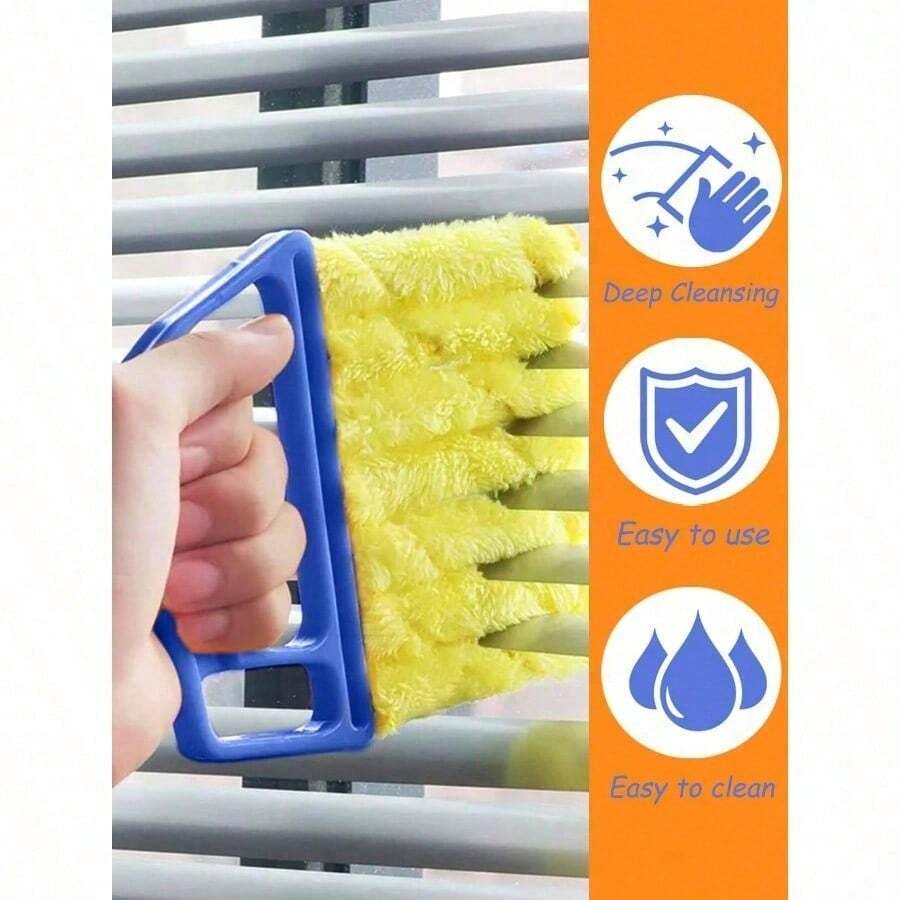 Set de 2 piezas Limpiador de persianas/ventanas de coche con mango, limpiador de rejillas con cubierta de microfibra extraíble, conveniente para limpiar ventanas, aires acondicionados, rejillas de coche, ventiladores, ideal para el hogar, la escuela, el hotel, herramientas de limpieza navideñas (2 piezas/1 pieza utilizable) - multicolor - Ver 1