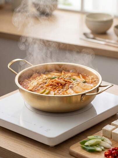 1 nồi nấu mì kiểu Hàn Quốc bằng thép không gỉ, dụng cụ nấu ăn mạ vàng, nồi nấu mì Nhật Bản, nồi nấu canh bằng thép không gỉ, nồi đáy phẳng có hai tay cầm, thích hợp cho bếp từ, bếp ga, lẩu cá nhân, nồi hải sản, nồi mì ăn liền, nồi hầm quân đội.