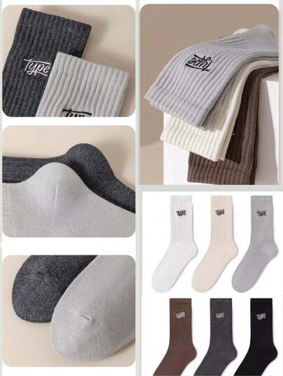 6 pares/5 pares/1 par Calcetines largos casuales y deportivos para hombres con diseño de letras, que absorben la humedad y son resistentes a los olores