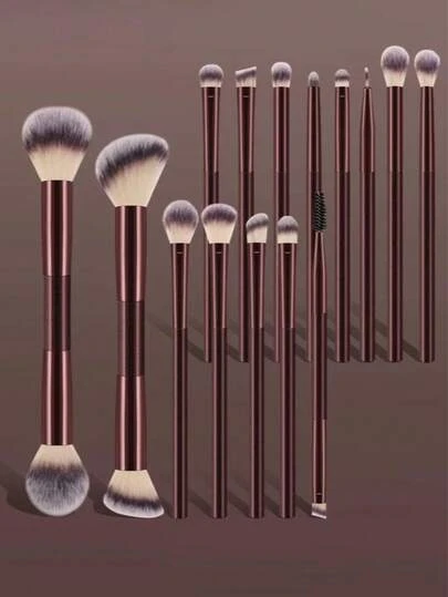 15pcs Professional Soft Long Aluminum Makeup Brush Set, Including Foundation Brush, Eye Shadow Brush, Eyebrow Brush, Blending Brush, Highlighter Brush, Concealer Brush, Liquid Foundation Brush, Cream Brush, For Daily Use And Travel, Makeup Accessories, Gift For Friends