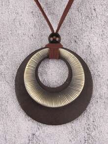 1 pieza Collar con colgante de gota de agua con cuentas estilo bohemio para hombres, collar largo con cadena de disco geométrico redondo retro, joya de regalo, accesorio diario, regalo para madre, maestra, novia, compañera de clase - rosario - Ver 3