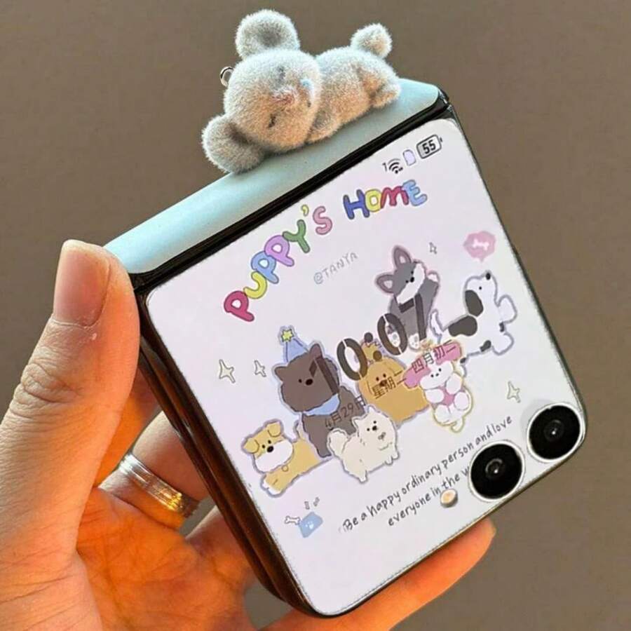 可爱蓝色磁吸轴3D考拉手机壳，兼容三星Galaxy ZFlip7 Z Flip6 ZFlip 5 Zflip6 Zflip5，防震后盖 - 藍 - 查看 1