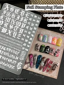 XEIJAYI 1pc Gothic Letter A Patterned Nail Art Tool - Reusable Stamping Templates With Smudge-Proof Delicate Lines - Silver - View 2