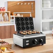 Máquina Eléctrica para Hacer Donuts, Máquina Comercial para Donuts de 1550 W con Superficie Antiadherente, Máquina para Gofres con Calefacción de Doble Cara de 12 Orificios Hace 12 Donuts, Temperatura 122-572 ℉, para Restaurante y Uso Doméstico - 1550 W - Ver 8