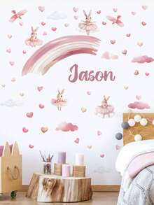 3 Styles Available, Customizable Rabbit Hot Air Balloon & Birthday Name Wall Stickers, Removable Wallpaper, Decor For Children's Bedroom, Living Room, Home Decor, Kitchen, Bathroom, Bedroom, House Renovation, Peelable Wallpaper, Living Room Wall Art, Party Supplies, Office Decor - Multicolor - View 1