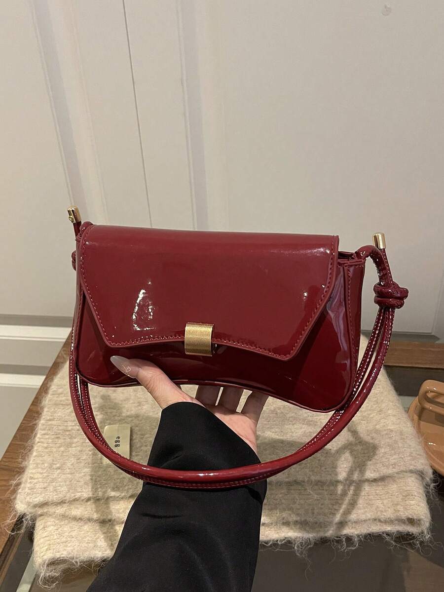 Túi Baguette Niche thanh lịch, Túi xách tay kiểu retro, Túi đeo chéo vai bằng da PU thời trang dành cho nữ - Đỏ - Xem 1