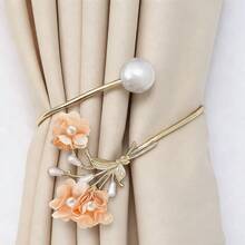 1pc Metal Pearl 3D Floral Window Curtain Tie Back, Versatile Styling - A - View 5