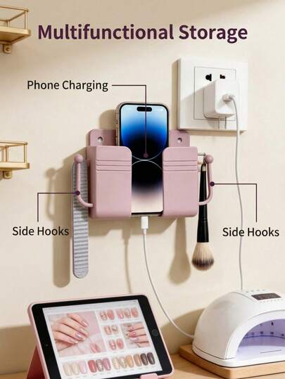 可爱粉色壁挂式手机支架，自粘式手机支架，适用于卧室、书桌、浴室，解放双手，节省空间，是送给女孩的理想礼物