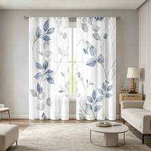 2 pièces Rideaux voile bleu-gris d'eucalyptus, rideaux transparents imprimés avec passants, doux et translucides pour une protection de l'intimité, convient pour la chambre à coucher, le salon, la décoration de la maison - Multicolore - Voir 6
