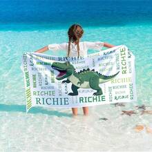 Personalized Children's Beach Towel, Custom Letter Combination And Fun Beach Pattern Design, Exclusive For Children, Girls, Boys, Adults, Quick Drying Custom Towel, Suitable For Beach, Pool, Bathroom, Exclusive Gift - Multicolor - View 7