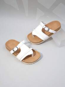 Un par de sandalias de niña con suela de madera blanda y hebillas de metal ajustables, al estilo de las zapatillas Bokan, nuevo modelo de verano (suela/color de suela aleatorio) - Blanco - Ver 7