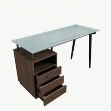 مكتب حديث 130 * 50 * 75 سم مع سطح زجاجي، إطار فولاذي أنبوبي، ثلاثة أدراج وحجرة تخزين مفتوحة واحدة، زجاج مقسى مطفي، مقابض سوداء، بني - A - مشاهدة 8