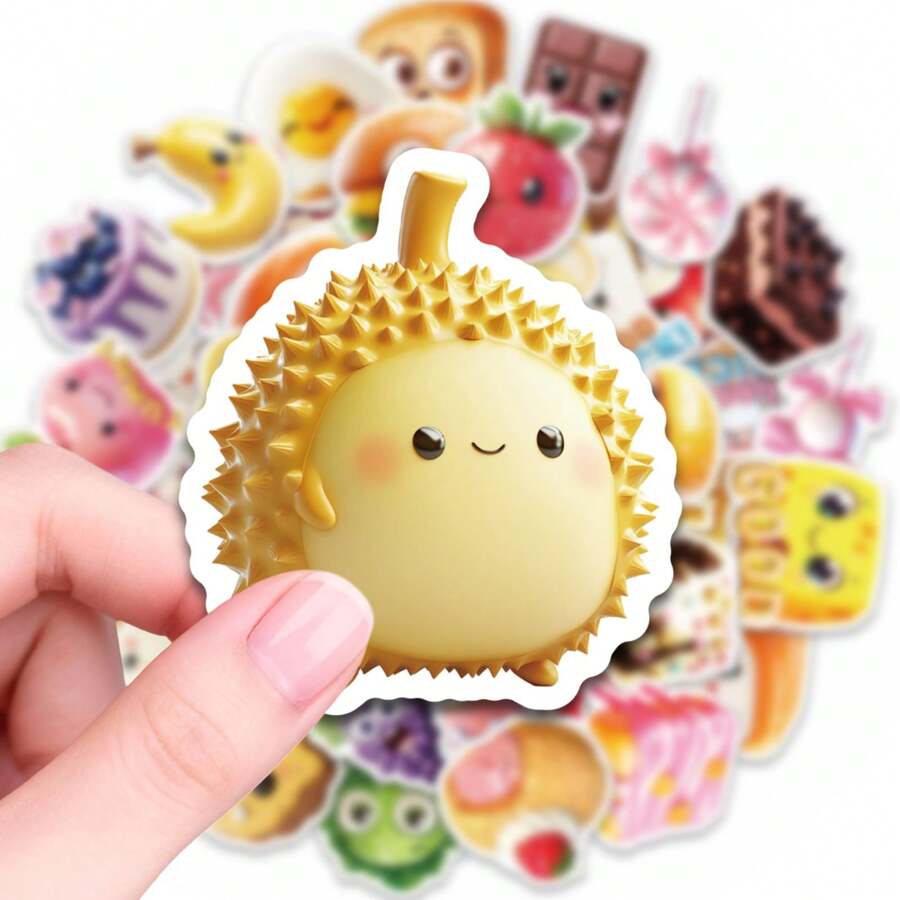 50张可爱食物水果贴纸，防水乙烯基材质，适用于水瓶、笔记本电脑、手机、剪贴簿、行李箱、滑板、自行车等，是送给青少年和成人的礼物，也可用于DIY手工装饰，美观的贴纸套装，可用于个性化物品和剪贴簿。 - 1 Set - 查看 1