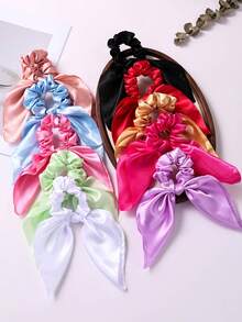 1/10 Piezas Scrunchies de satén de colores para el cabello de niñas, lazos de pelo con moños, lazos de seda anudados, cinta de pelo de satén, elástico para cola de caballo, accesorio de cabello para uso diario - Multicolor - Ver 3