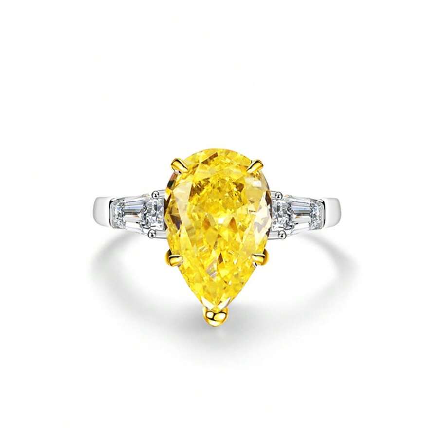 S925 Sterling Silver Yellow Diamond Ring For Women, Ice-Cut Brilliant Cut 8A  Ring, Wedding Ring For Parties - 黃鑽-CBJZ020 - 查看 1