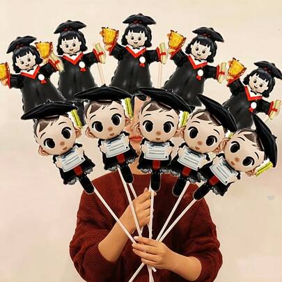 10 piezas Conjunto de mini globos de aluminio de niño y niña graduados, globos decorativos para fiesta de graduación interior y exterior