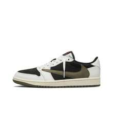 Travis Scott X Jordan Air Jordan 1 Reverse Swoosh 5.0 Leather Low "Medium Olive" Durable Low-Top Retro Basketball Shoes, Unisex, Black/Green Olive - DZ4137-106 - 查看 6
