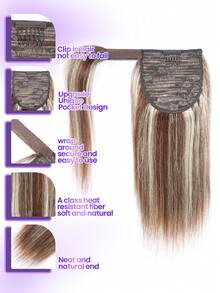 Real Human Hair Extensions, 10" Machine Made Remy Magic Wrap Around Ponytail, Highlight Clip In Horsetail Stragiht For Women Easy To Use And Maintain Wear To Go, Easy To Style With Heat Tools, Comfortable & Durable Hairpiece For Everyday Or Special Events, Ponytail Extension , Multicolor(#1B #4/30 #4/613) - Multicolor - View 5