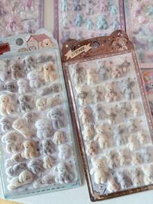 可爱柔软绒面小熊和小兔子贴纸 - 6 款 3D 立体泡沫动物贴纸，可用于装饰水瓶、笔记本电脑、手机壳等 - color - 查看 6