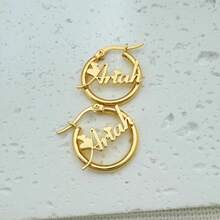 Custom Name Hoop Earrings For Women, Custom Heart Font & Initial/Number Earrings, Stainless Steel Dainty Twist Hoops Earrings, Suitable For Wedding, Christmas, Halloween Gifts - Nhiều màu - Xem 6