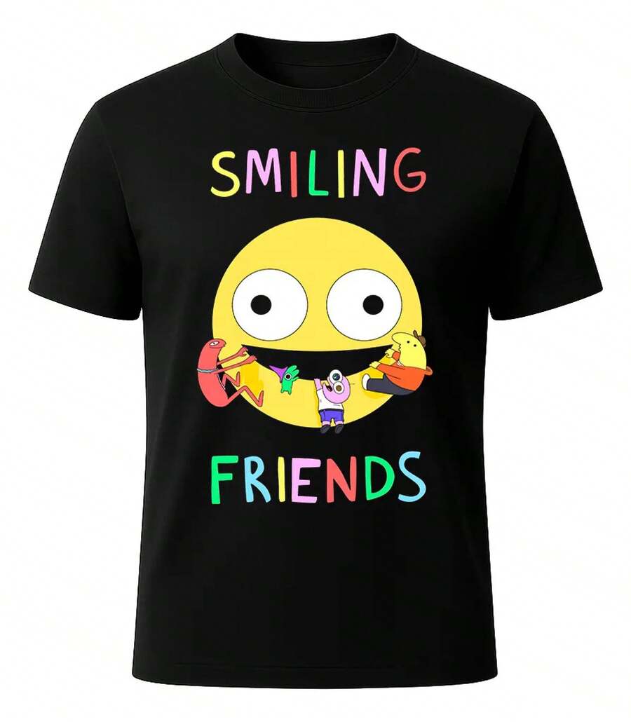 Colorful Smiling Friends Black T-Shirt In All Sizes. - Black - View 1