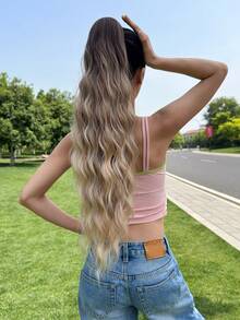 26英寸红色渐变波浪卷合成纤维马尾假发，带爪形发夹，适合女性圣诞节、万圣节派对和日常佩戴。 - 鏽棕色 - 查看 7