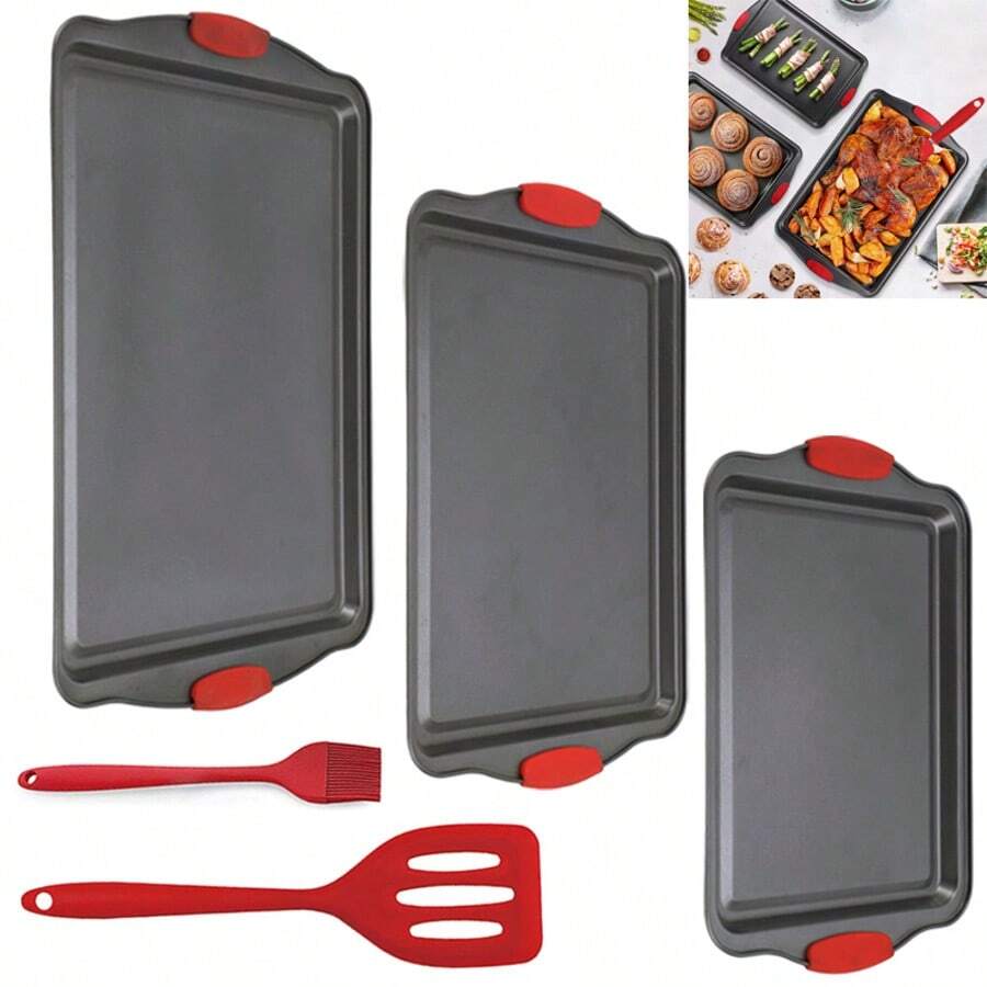 Set Of 3 Premium Bakeware Non Stick Baking Trays Oven Sheets Roasting Cooking - View 1