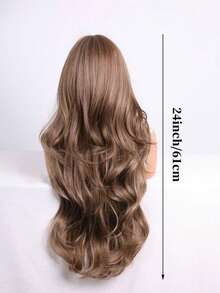 24 Inch Long Wavy Brown Ombre Wig With Bangs For Women Synthetic Heat Resistant Fiber Glueless Ready To Wear Daily Party Wig - Brown - View 6
