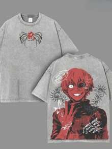 Mic With Dark Aesthetic, For Anime Fans/Enthusiasts, Gothic T-Shirt For Men, Edgy Casual Top, Y2K Fashion Top, Summer Sets For Women, 100% Cotton Summer Tops. - 黑色 - 查看 6