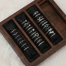 28件套极简主义水钻心形波浪设计银色几何关节戒指 - 28件式愛心戒指 - 查看 10