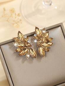 1 par de pendientes de lujo versátiles con incrustaciones de strass de estilo bohemio - Marrón claro - Ver 2