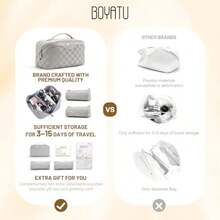 BOYATU - Bolsa organizadora de maquillaje de viaje bolsa de cosméticos: juego de 3 bolsas de maquillaje para mujeres con asa bolsas de aseo de piel vegano bolsa esencial de viaje con compartimentos - 01FGris - Ver 3