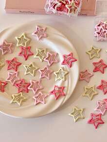 12pcs Y2K Style Candy Color Star Shaped Cute Resin Hair Clips, Versatile Accessories For Daily Wear,Festival,Party - Pink - View 3