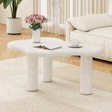 Cloud-Shaped Coffee Table With A Marble Look, Modern Living Room Table With Rounded Edges, Sturdy Solid Wood Legs, Easy-Care Surface, Ideal For Living Room And Lounge. - White - View 2
