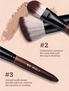 BS-MALL 13件套高品质化妆刷套装，带刷架，包含粉底刷、眼影刷、腮红刷、高光刷、细节刷、三角海绵——送给女性/女友的绝佳礼物 - 紅木色 - 查看 4