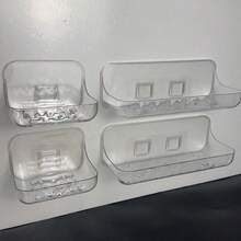 1pc No Drill Wall Mounted Adhesive Storage Rack, Transparent Plastic Bathroom Organizer With Drainage, Waterproof Bathroom Shelf For Cosmetics, Toiletries, Kitchen, Available In 2 Sizes - A - View 5
