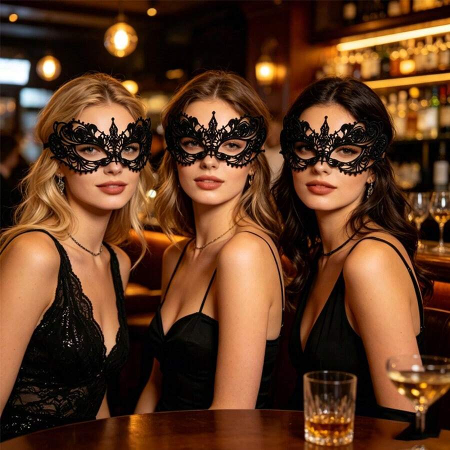 1 chiếc mặt nạ ren, thích hợp cho lễ hội Carnival, trang phục Venice, Giáng sinh, tiệc Halloween, trang phục đôi, hẹn hò ở quán bar. - Đầu nhọn màu đen - Xem 1