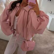 Áo khoác bomber tay phồng phong cách Âu Mỹ mới mùa Xuân & Thu của DEEKA dành cho nữ, màu hồng. - Hồng - Xem 2