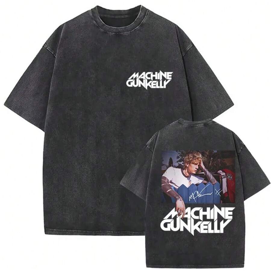 Rapper MGK Lost Americana Tour 2026 T-Shirts Vintage Washed Graphic T Shirt 's Hip Hop Short Sleeve T-Shirt - 31 - Xem 1