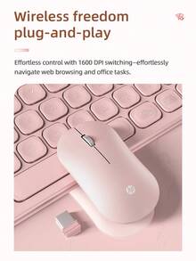 HP Pink Wireless Mouse (DM10) - Sensor Optik, Termasuk Penerima USB, Kompatibel dengan Smartphone/Tablet/Laptop - Mouse Portabel - View 5