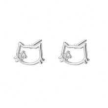 1 Pair Of S999 Silver Cat Shaped Ear Bones With  Screw Stud Earrings, Suitable For Female Students As Gift On Mother's Day - XY-143 - View 9