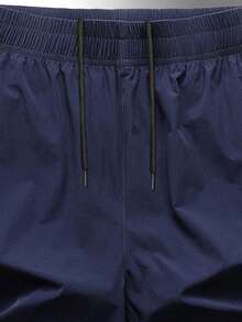 1pc Unisex Spring/Summer Sports Shorts With Zipper Pockets & Drawstring Waist - Royal Blue - View 3