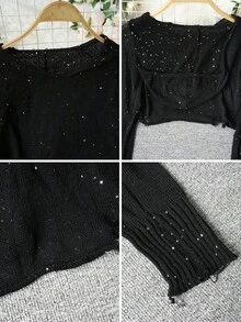 2026夏季性感破洞亮片短款连帽衫，甜美又性感的Y2K街头风透视长袖针织罩衫 - 黑色 - 查看 10