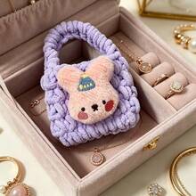1pc Cute Rabbit Plush Knitted Earphone Storage Case, Bracelet Storage Bag, Handmade Protective Pouch, Anti-Drop Earphone Bag (Girl Version) - Multicolor - View 4