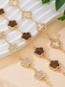 3pcs Luxurious High-End Clover Rhinestone Decor Bracelet Set, Brown & Gold, Elegant & Sweet Women Bracelet Set, Stackable/Versatile - 多色-1 - 查看 4
