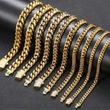 6mm Stainless Steel Men's 14K Gold Cuban Link Chain With Zirconia Spring Clasp, Titanium Steel, Holiday Gift - Style 1 - View 6