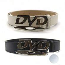 Unisex Retro DVD Buckle Decorative Belt, Black & White Multifunctional Belt Suitable For Jeans, Women's Gift VU3A - trắng - Xem 2